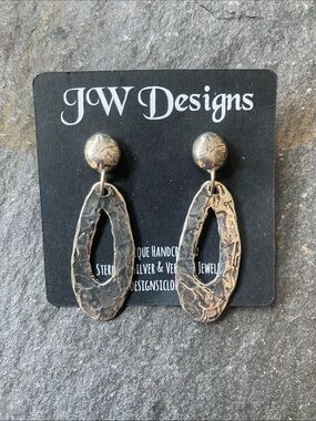 JW Designs Textured Oxidized Sterling Silver Drop Earrings